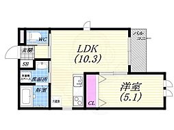 plaisir西宮北口 1LDKの間取図画像