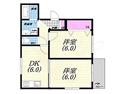 グリーンフォーレス 2DKの間取図画像