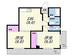 ロイヤル甲子園 2DKの間取図画像