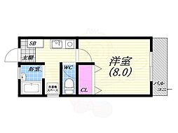 芦屋川ハイツ ワンルームの間取図画像