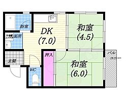 レジデンス老松 2DKの間取図画像
