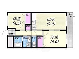 タカソウハイツ河原 2LDKの間取図画像