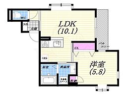 西宮市分銅町マンション 1LDKの間取図画像