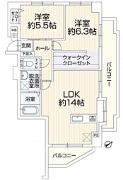エスポワール南福岡 2LDKの間取図画像