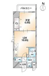 ドミール入谷 13階1LDKの間取り