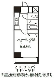 ラフィーネ本郷 9階1Kの間取り