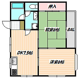 JR武蔵野線 船橋法典駅 徒歩1分の賃貸アパート 2階2DKの間取り