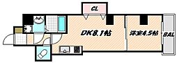 JR総武線 下総中山駅 徒歩3分の賃貸マンション 2階1DKの間取り
