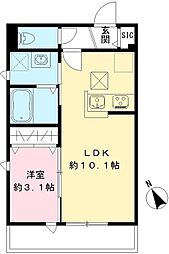 JR総武線 下総中山駅 徒歩5分の賃貸アパート 2階1LDKの間取り