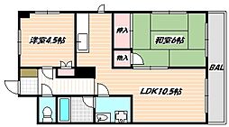 JR総武線 船橋駅 徒歩10分の賃貸マンション 6階2LDKの間取り