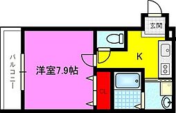 東大阪市鴻池本町アパート 1Kの間取図画像