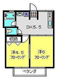 シティハイムホソノ.C 2DKの間取図画像