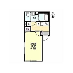 ベイルームハイム大和中央A 1Kの間取図画像