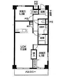 秋津高山館 2LDKの間取図画像