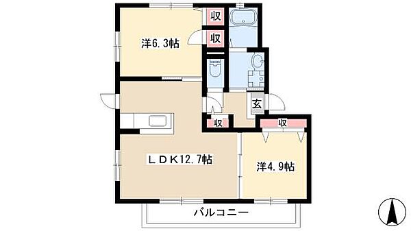 マイネハイマート　A棟 ｜愛知県北名古屋市六ツ師女夫越(賃貸アパート2LDK・1階・62.72㎡)の写真 その2