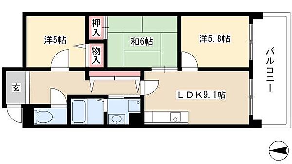 エスポワール丸新 ｜愛知県名古屋市北区丸新町(賃貸マンション3LDK・3階・62.15㎡)の写真 その2