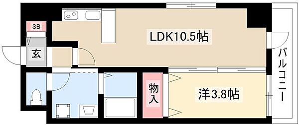 フォルクランド那古野 ｜愛知県名古屋市西区那古野2丁目(賃貸マンション1LDK・8階・34.40㎡)の写真 その2