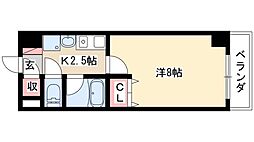 レージュウエスト 1Kの間取図画像