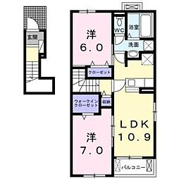 グランジュール大嶋 2階2LDKの間取り