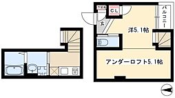 カーサ9名駅 2階1Kの間取り