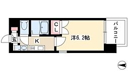 パルティール城西 2階1Kの間取り