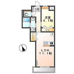ウエストウイング6 1階1LDKの間取り