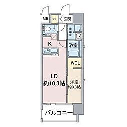 Thames garden place 9階1LDKの間取り