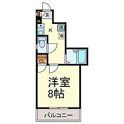 カームダウン平安 1階1Kの間取り