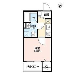 AーFLAT 2階1Kの間取り