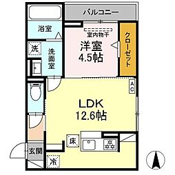 Flegley 1階1LDKの間取り