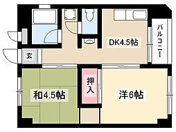ヤマコ第一ビル 7階ワンルームの間取り