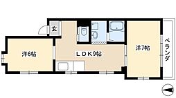 第1シャトープレドパーク 1階2LDKの間取り