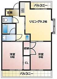 坂井戸マンション 4階2LDKの間取り