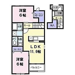 ソレイユ 2階2LDKの間取り
