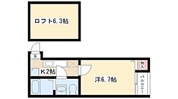 エバンフォート 1階1Kの間取り