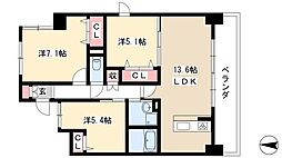 プログレッソ花の木 4階3LDKの間取り