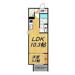 LECOCON上飯田 1LDKの間取図画像