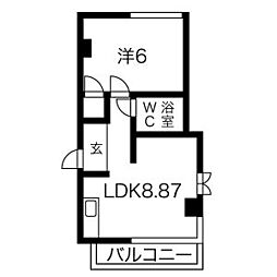 キャッスル上小田井 1LDKの間取図画像