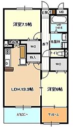 クレール池之表 2LDKの間取図画像