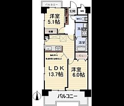 リアライズ若鶴 2LDKの間取図画像
