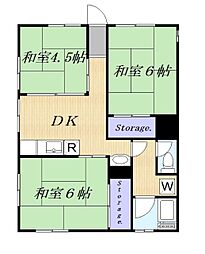 サンライフ岡村 3DKの間取図画像