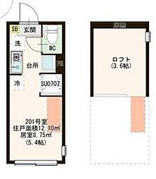 Amen Corner 堀切 2階ワンルームの間取り