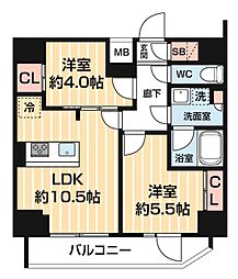 ARCOBALENO MINAMISENJU 14階2LDKの間取り