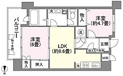 アジュール一ノ宮 2LDKの間取図画像