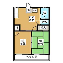 サンライズパレス 2階2DKの間取り