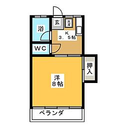 ハイネス加納 2階1Kの間取り