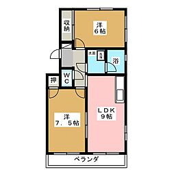 ＳＵＮＣＩＴＹ・ＨＩＫＯＴＡ Ａー2 1階2LDKの間取り