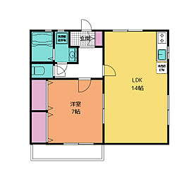 パルデンス土田 2階1LDKの間取り