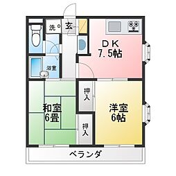 新潮通り一番館 2DKの間取図画像