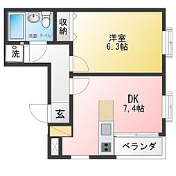 ローズマンションA-1 1DKの間取図画像
